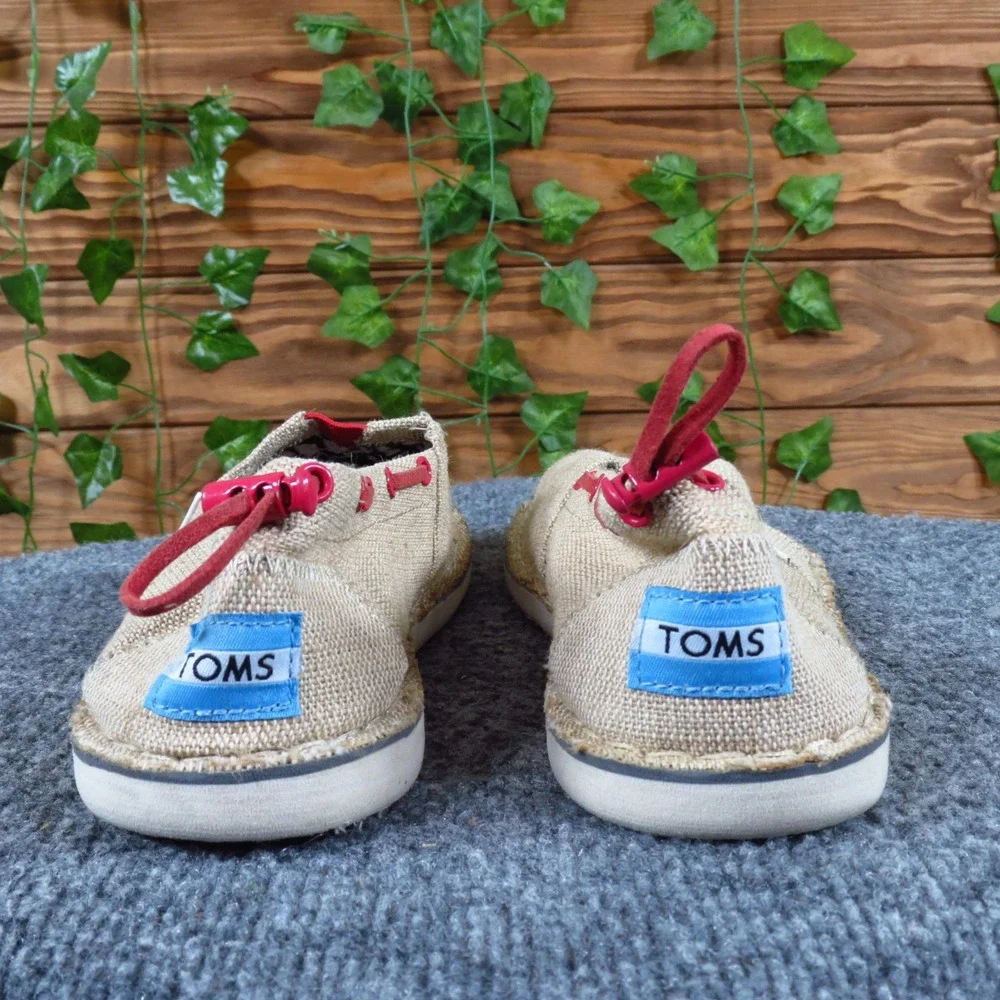 TOMS Bimini Women's Slip On Boat Shoes Size 6.5 Casual Summer Beige Burlap Red‎